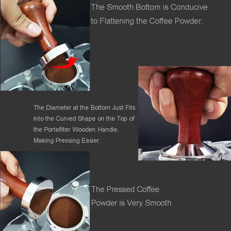 Espresso Tamper Coffee Barista Flat Base with Wood Handle 51mm 53mm 58mm espresso tamper