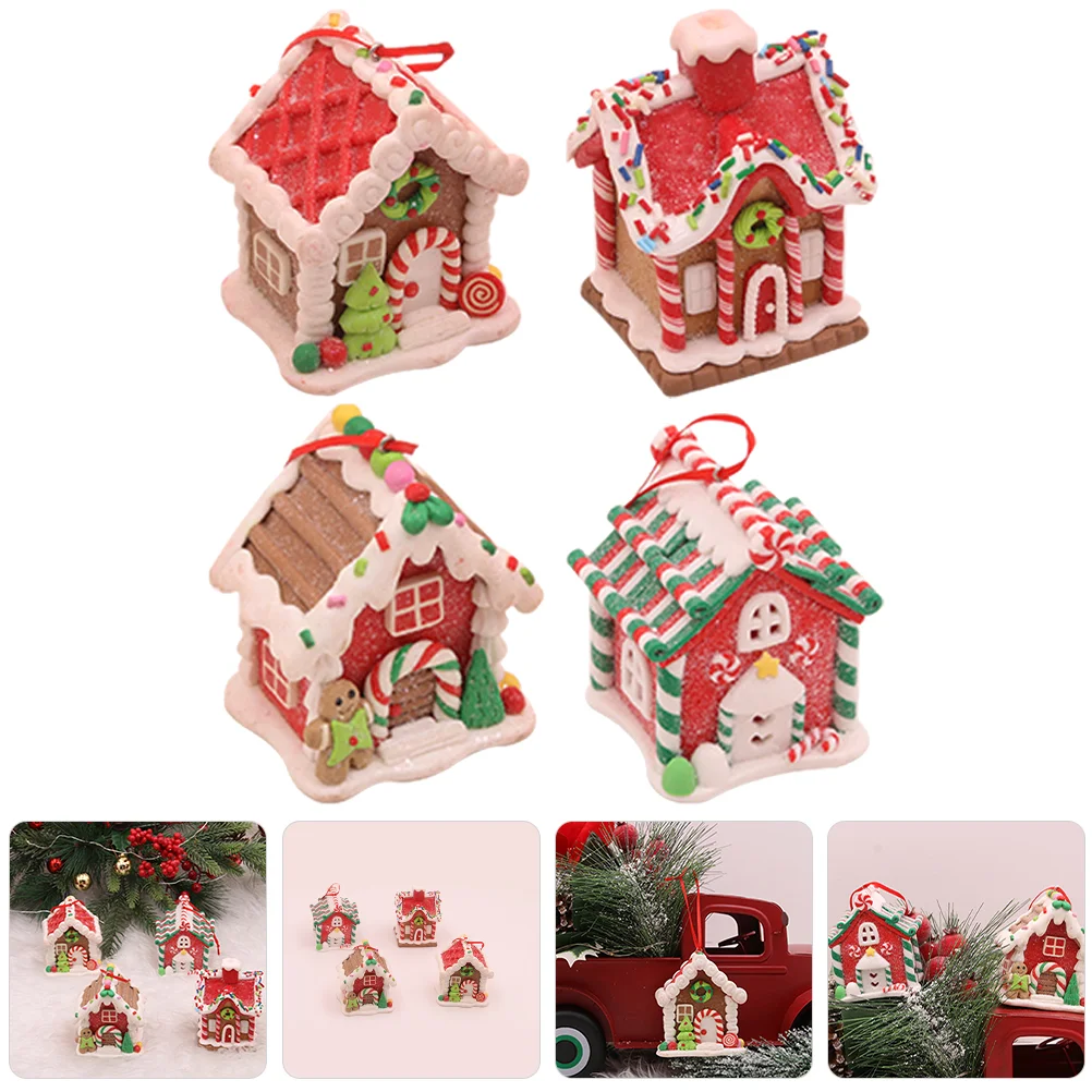 

Miniature Christmas Gingerbread Village House Building Xmas Tree Hanging Pendant Navidad New Year Decoration