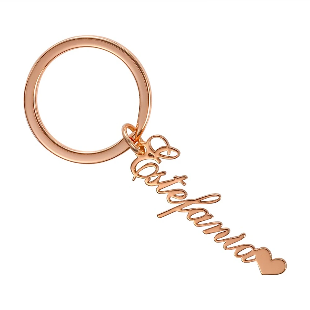 YHLISO Custom Name Keychain Love Heart Personalized Text Logo Stainless Steel Car Key Chain llaveros for Women Men Keyrings
