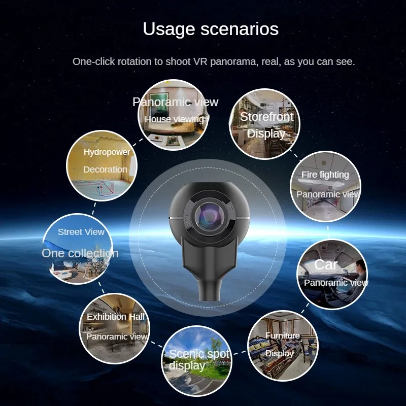 IjoyerA6 Panoramic Camera Hydropower Decoration A6 High-definition 360vr House Inspection 720-degree Car Interior Camera Remote