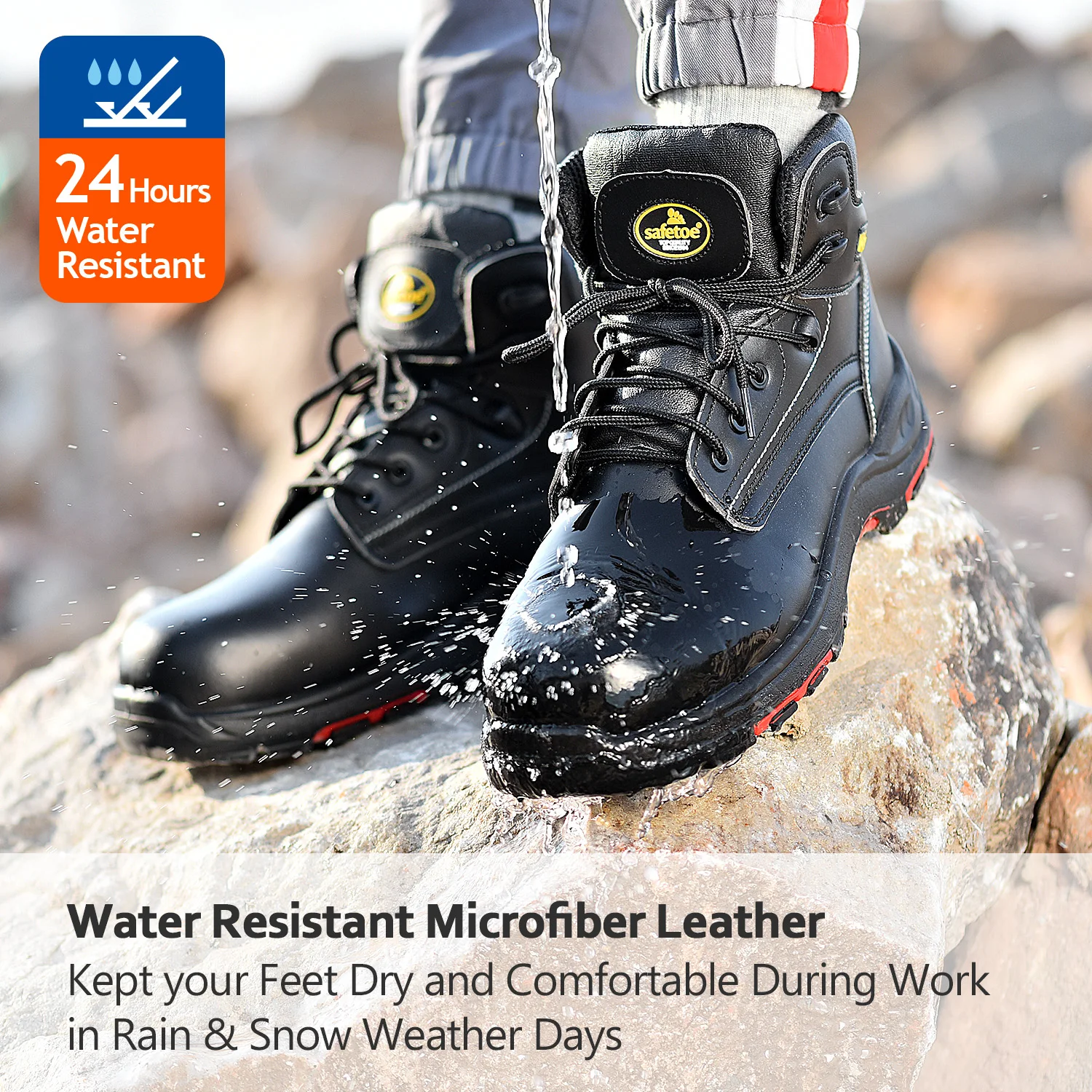 Safetoe Safety Mens Work Boots Wide Steel Toe Cap Anti-Static Breathable Full Grain Leather
