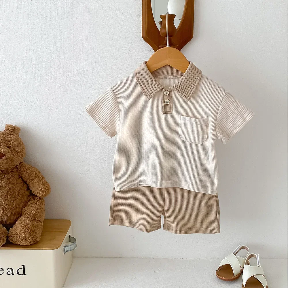 Summer Baby Boys Clothes Turn Down Collar Tee And Shorts