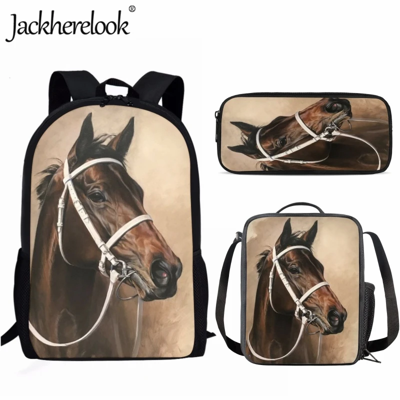 Jackherelook 17inch School Bag for Student Casual Travel Backpack Crossbody Bags Pencil Case 3pcs Running Horse Teen Laptop Bag