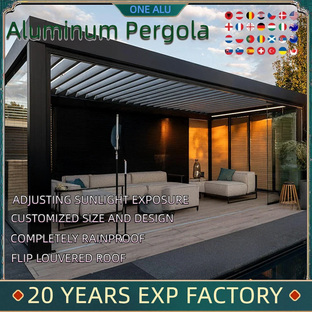Bioclimatic Aluminum Pergola 3x4m motorized Outdoor Beach Swimming Pool Gazebos alloy rain protection aluminum shutter