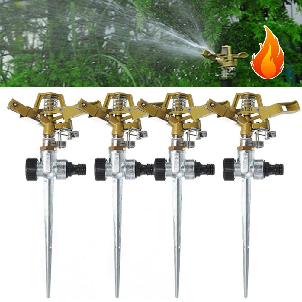 Garden sprinkler irrigation sprinklers Garden Sprinklers 360 Degree Adjustable Rotate Sprinkler Lawn Irrigation Metal Spiked Impulse Quick-Release 1/2" Hose Connector