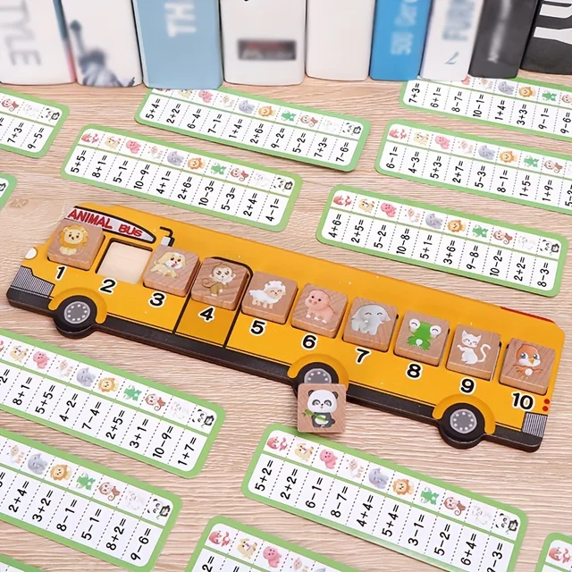 Wooden Animal Bus Puzzle Toy Kids Math Educational Animal Block Number Matching Game Montessori Toddlers Learning Teaching Aids 2