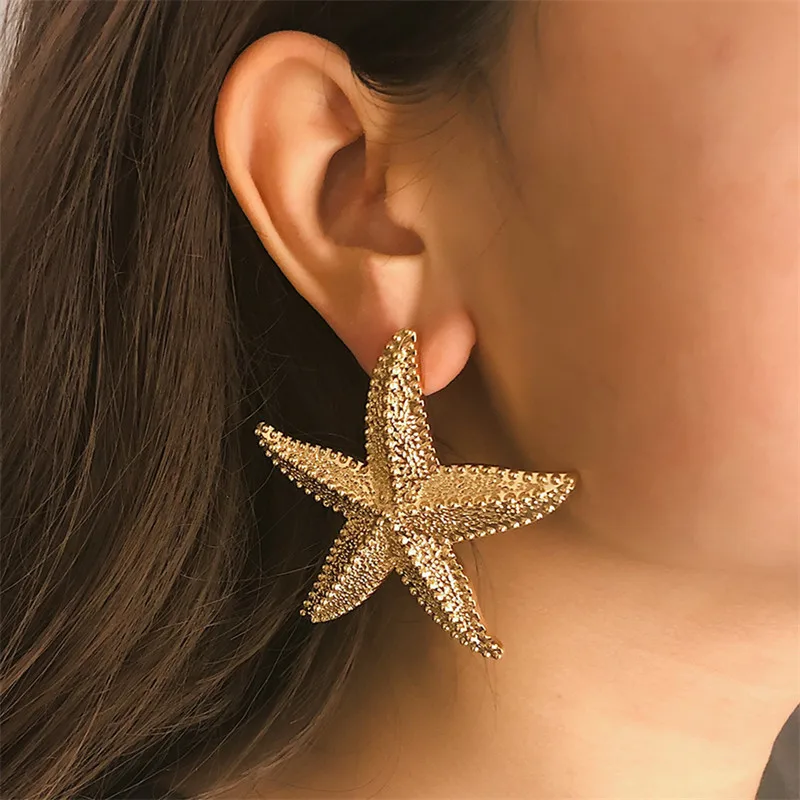Grandes boucles d'oreilles Boho exagérées en métal étoile de mer pour femmes, tendance d'été, couleur or, bijoux à la mode, nouveau, 2024 2