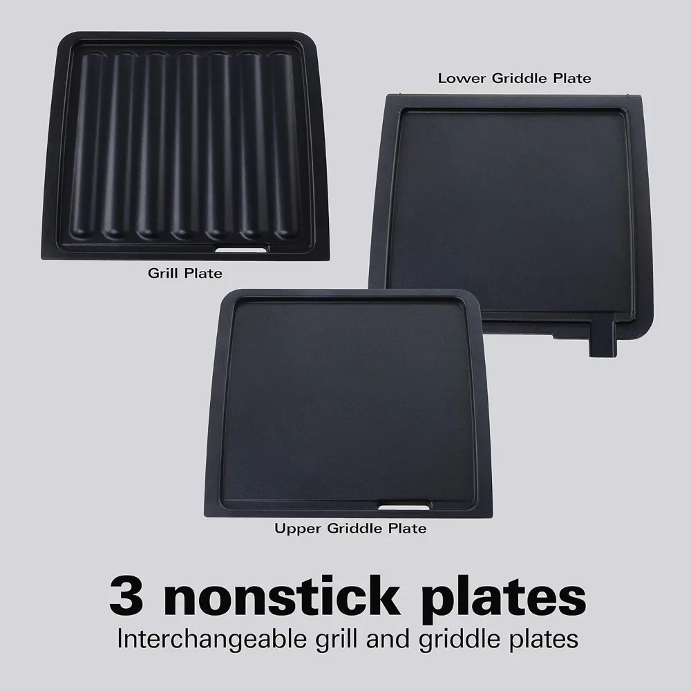 4-in-1 Indoor Grill & Electric Griddle Combo with Bacon Cooker,Opens Flat to Double Cooking Surface,Removable Nonstick Plates 4