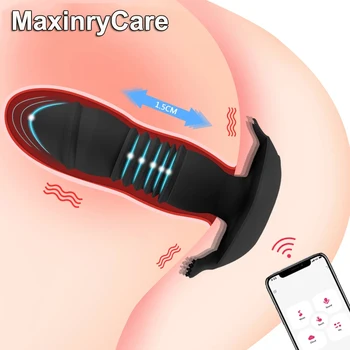 Bluetooth Thrusting Dildo Vibrator Big Butt Plug Anal Vibrator APP Control Male Prostate Massager Anus Sex Toy for Men Gay 18+ 1
