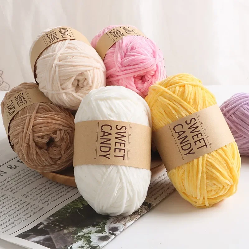 Chenille Wool Golden Velvet No.2 Edelweiss Hand Woven DIY Material Bag Crochet Doll Golden Velvet Fine Thread Group Crochet 5