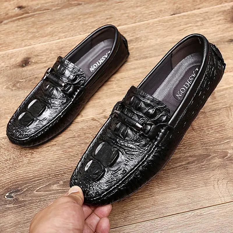 

Leather Shoes Men's Spring and Summer Leather One Pedal Lazy Doug Shoes Breathable Slip on Loafers Business Formal Wear Casual S