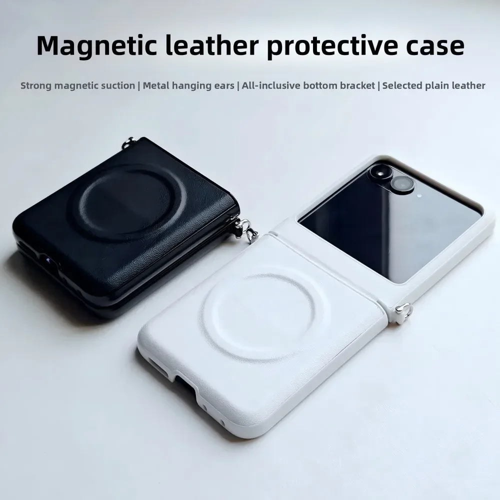 Luxury Leather MagSafe Case with Magnetic Wireless Hinge Protection and Side Buckle Design