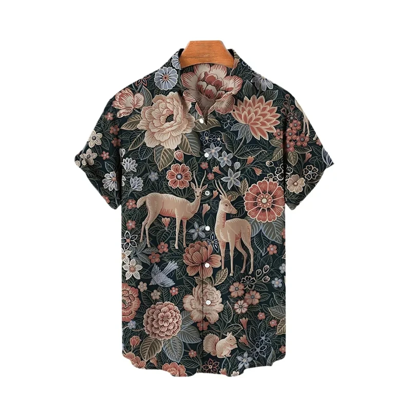 thumbnail image 1 of Camiseta informal vintage con estampado de animales hawaianos para hombre, camisas de manga corta con estampado de leopardo en 3D, blusas estilo Harajuku para fiestas navideñas, 1 of 5