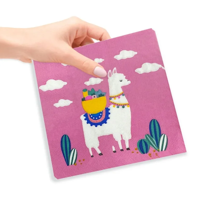 10/20pcs New Pink Alpaca Clouds Food Grade Printed Patterns Paper Towels Party Paper Placemats Commercial Napkins