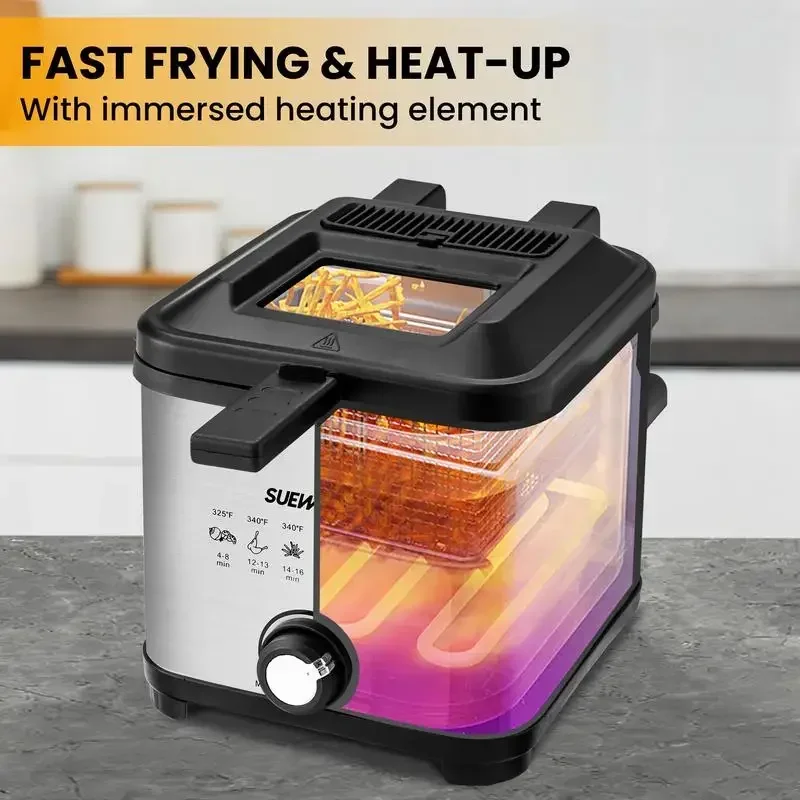 SUSTEAS Deep Fryer with Basket,1500W Electric Deep Fryers Use with Temperature Control, Removable Lid and 2.5L Non-Stick Inner