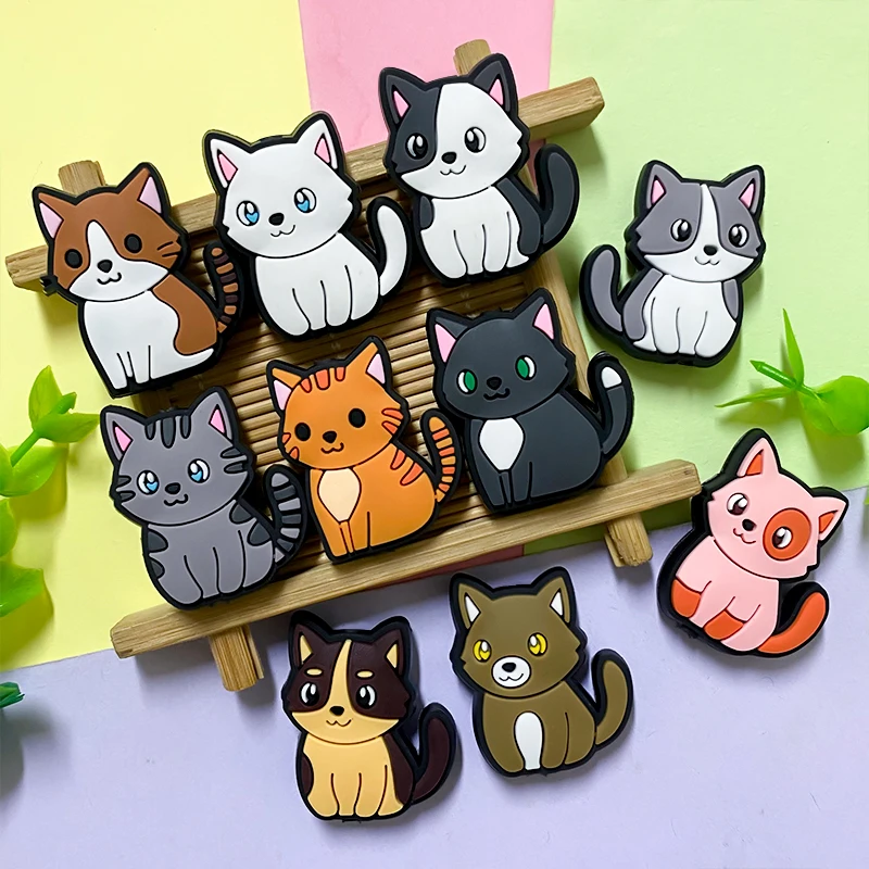 10pcs Baby Silicone New Cartoon Animal Kitten Silicone Beads Baby Oral Care Food-Grade Pendant DIY Accessories Toy Gifts