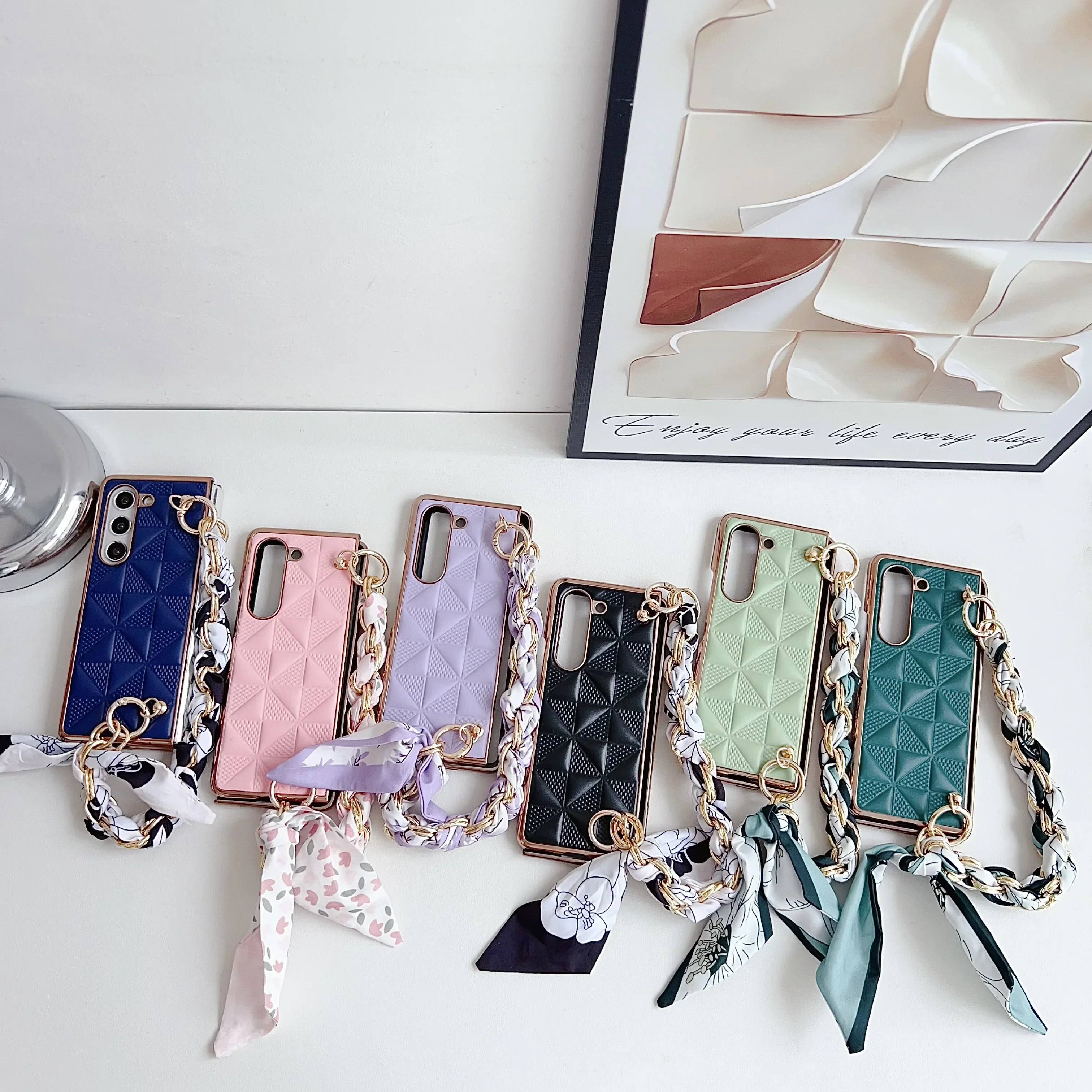 Coque de téléphone en cuir à treillis galvanisé de luxe pour Samsung Galaxy Z Flod 6 5 4 3 5G, étui de protection antichoc à la mode_voghion.com