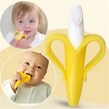 Banana Shape Safe Toddle Teether Baby Silicone Training Toothbrush BPA Free Banana Teething Ring Silicone Chew Dental Care Toot 6