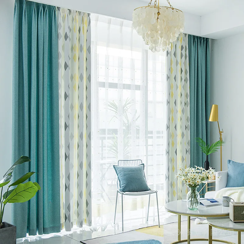 

Modern Curtains for Living Dining Room Bedroom Circle Hemp Jacquard Fabric Splicing Design Sheer Curtains Window