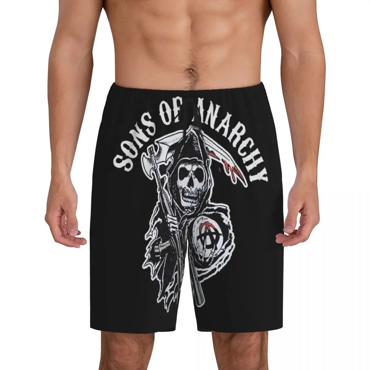 

Custom Sons Of Anarchy Horror Tv Movie Pajama Bottoms Men Lounge Sleep Shorts Drawstring Sleepwear Pjs with Pockets