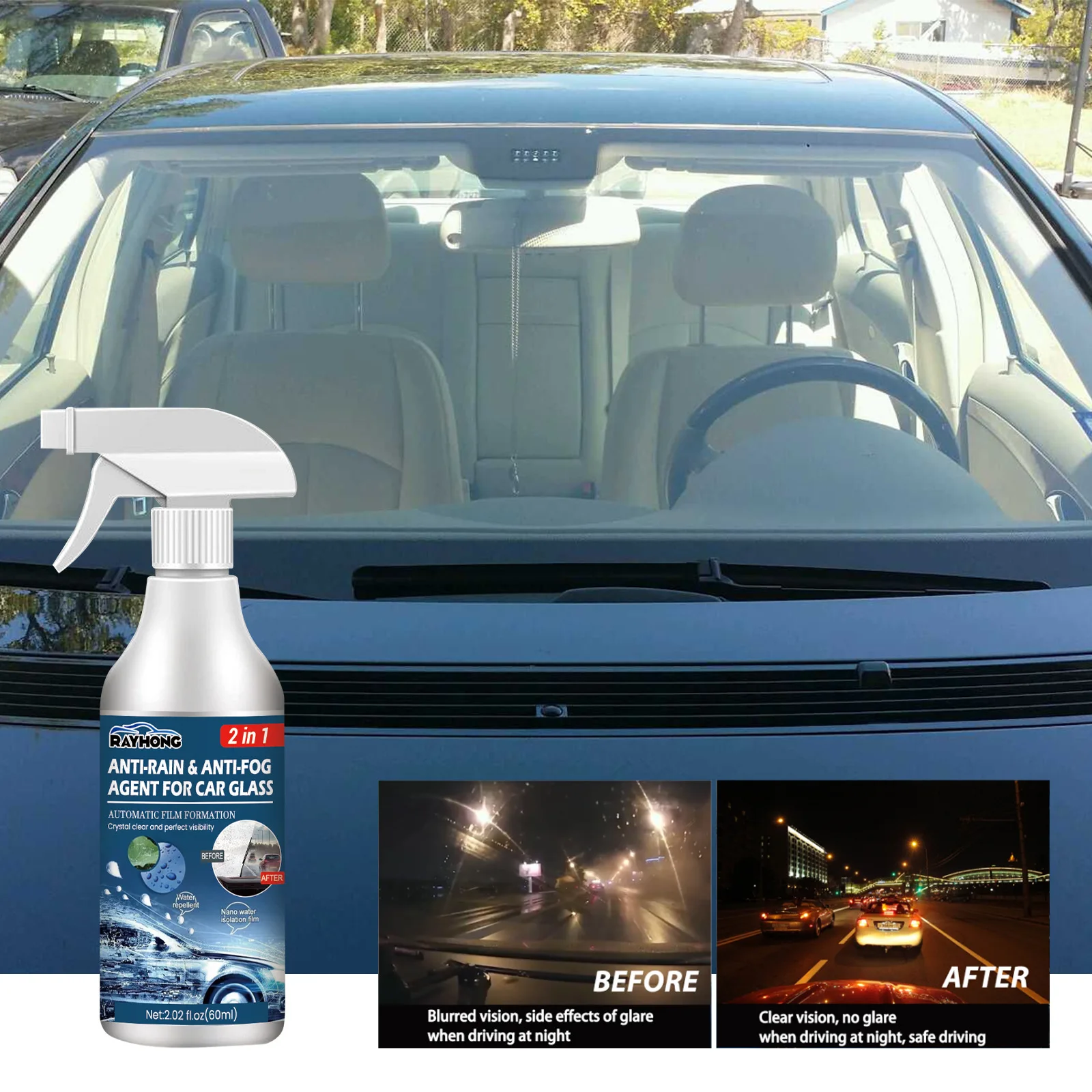 Long-lasting Anti-Fog Spray for Windshield Car Glass Driving