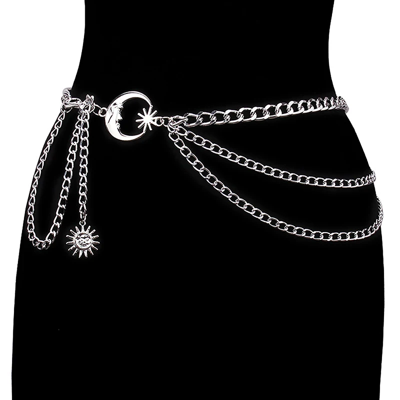 1Pc Women Waist Chain Belt for Dress Skirt Belts with Moon Star Waistbands Gold Silver Ladies Clothing Accessories
