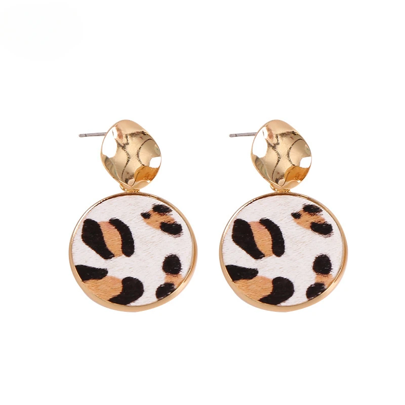 

Copper Accessories Leopard Round Pendant Leather Earrings Female Earrings korean fashion