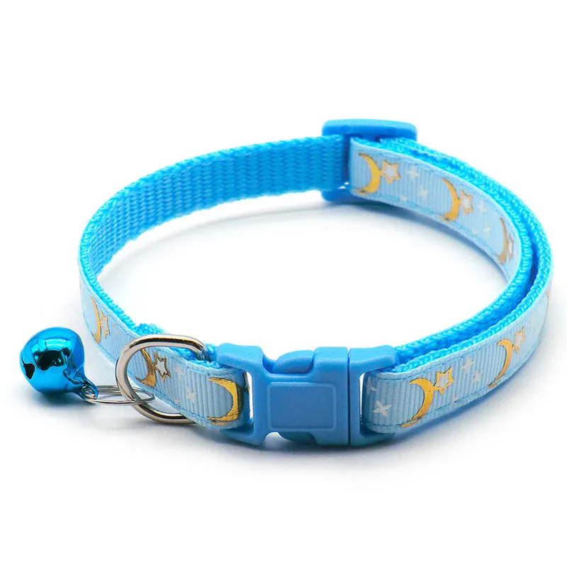 Cute Moon Star Print Cat Collar with Bells Breakaway Pet Cat Necklace Collars for Cats Adjustable Safety Kitten Collar 