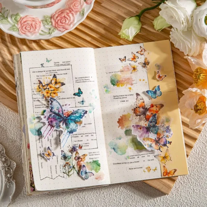 20-Piece Butterfly & Flower Collage Stickers Set - Handmade Craft Supplies for Scrapbooking & Journaling