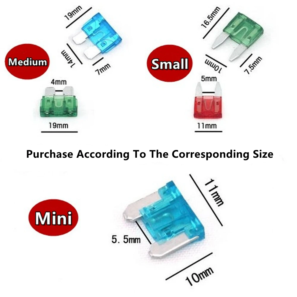 Fuses Standard Mini Micro Car Fuse 5A 7.5A 10A 15A 20A 25A 30A 35A 40A 50A Clip Fuse for Car Truck Mini Small Medium 10pcs