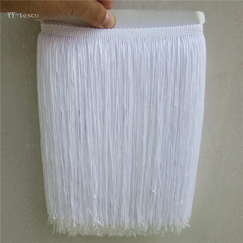 1 Yard/Lot 25CM Long Polyester Lace Tassel Fringe white Lace Trim Ribbon Sew Latin Dress Stage Garment Curtain DIY Accessories