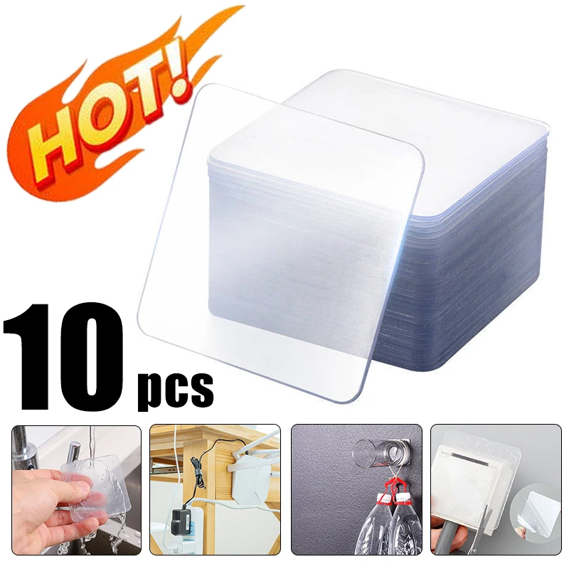 

10PCS Strong Transparent Double Sided Tape Sticker Waterproof Wall Stickers Home Kitchen Self Adhesive Paste Seamless Hook