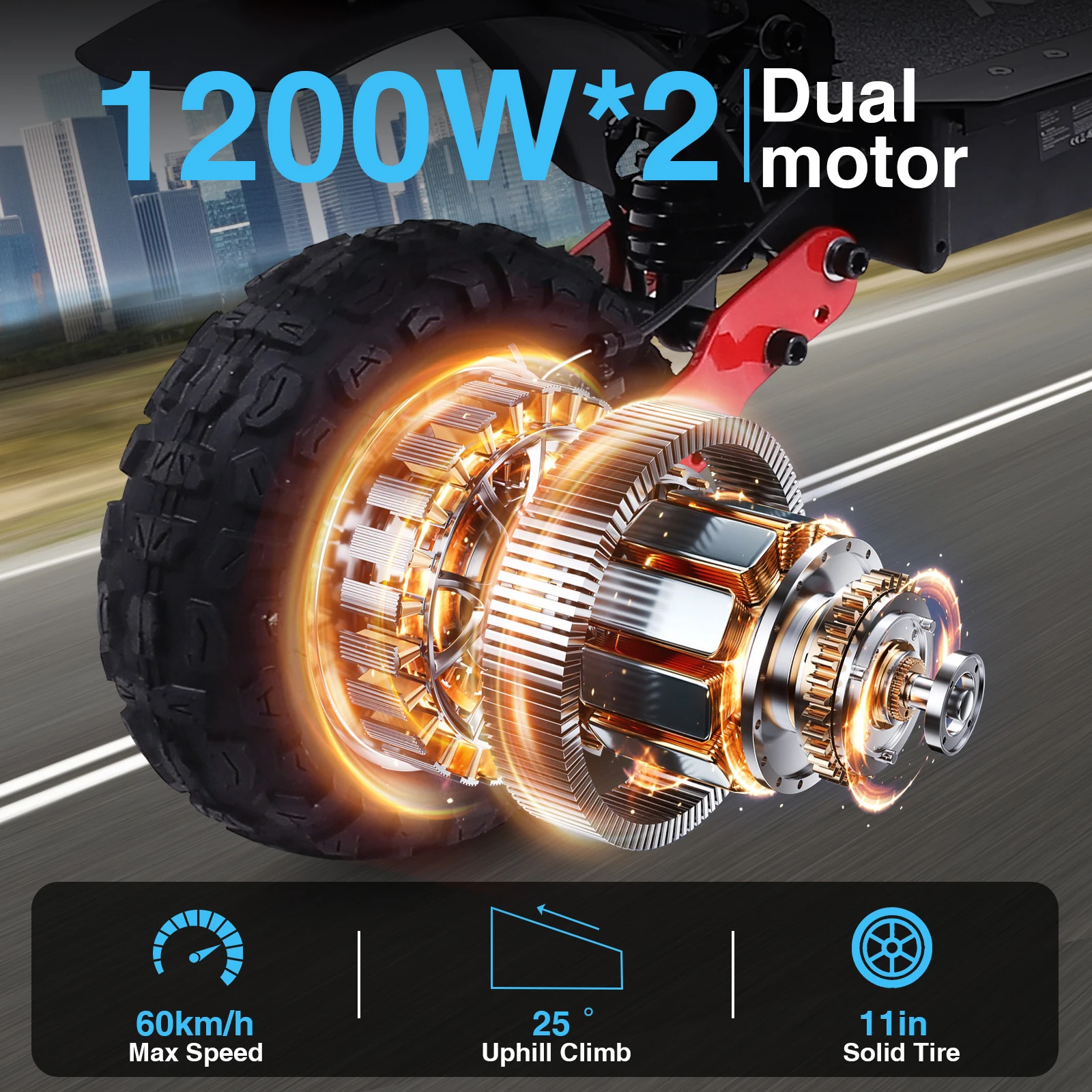 Monopattino Elettrico H6 con Motore 2400W, Batteria 48V21AH, Doppi Ammortizzatori a Molla, Doppi Freni a Disco, Pneumatici da 11 Pollici - immagine 2