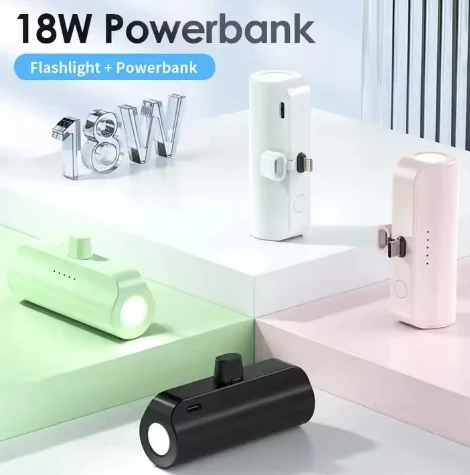 

Mini Portable Power Bank with 5000mAh Built-in Flashlight Capsule Power Bank