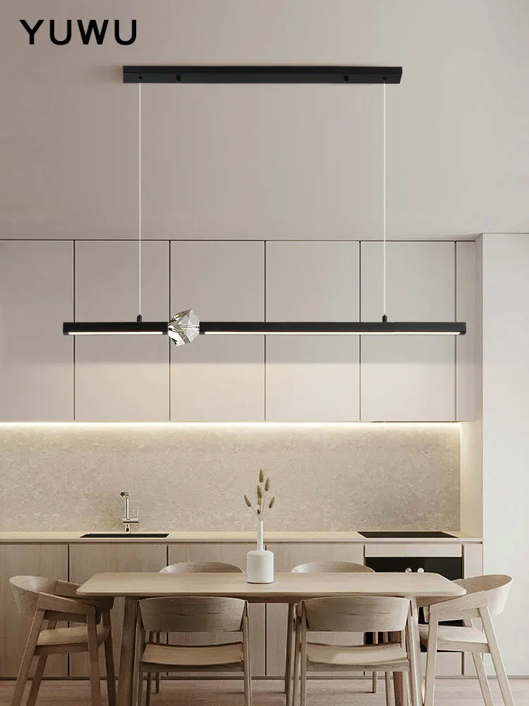 

Dining room chandelier restaurant modern minimalist long strip office bar Nordic lamp restaurant chandelier light luxuryone-line
