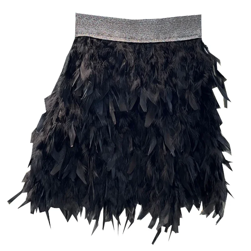 Sweet Skirts Women 2023 Faldas Mujer De Moda High Waist A-line Feather Saia Fashion Korean Jupe \'mini Party Skirt New Bottoms