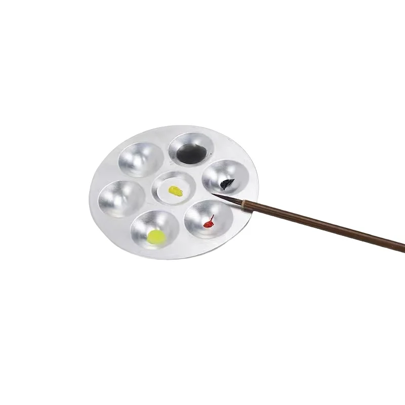 Aluminum Fine art painting palette Round 6-well gouache paint palette Painting palette 4