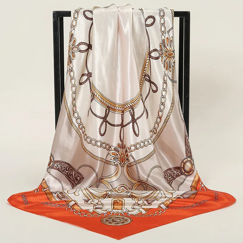 90*90cm Silk Shawl Square Scarf For Women Satin Hijabs Fashion Wraps Neckerchief Female Hair Bands Ribbon Headband Bandana