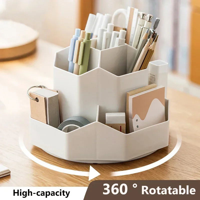 Pen Holder Stationery Organizer Desktop Storage Box Stationery Storage Box 360&deg;Rotatable Large Capacity 9-Grid School Office