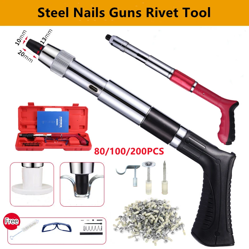 

3/4 Modes Steel Nails Guns Rivet Tool Concrete Wall Anchor Wire Slotting Device Decor Rivet Gun Tufting Gun Adjustable Silencer