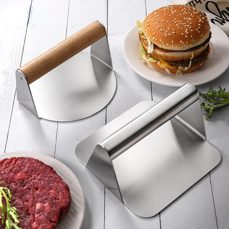 

Stainless steel round square hamburger meat press household kitchen manual meat press mold steak press plate