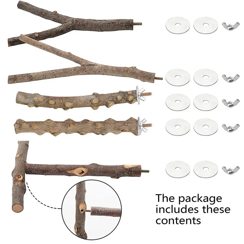 Parrot perch bird cage accessories, bird wooden branches, tree branches, bird standing rods, standing rods set, bird toys 3