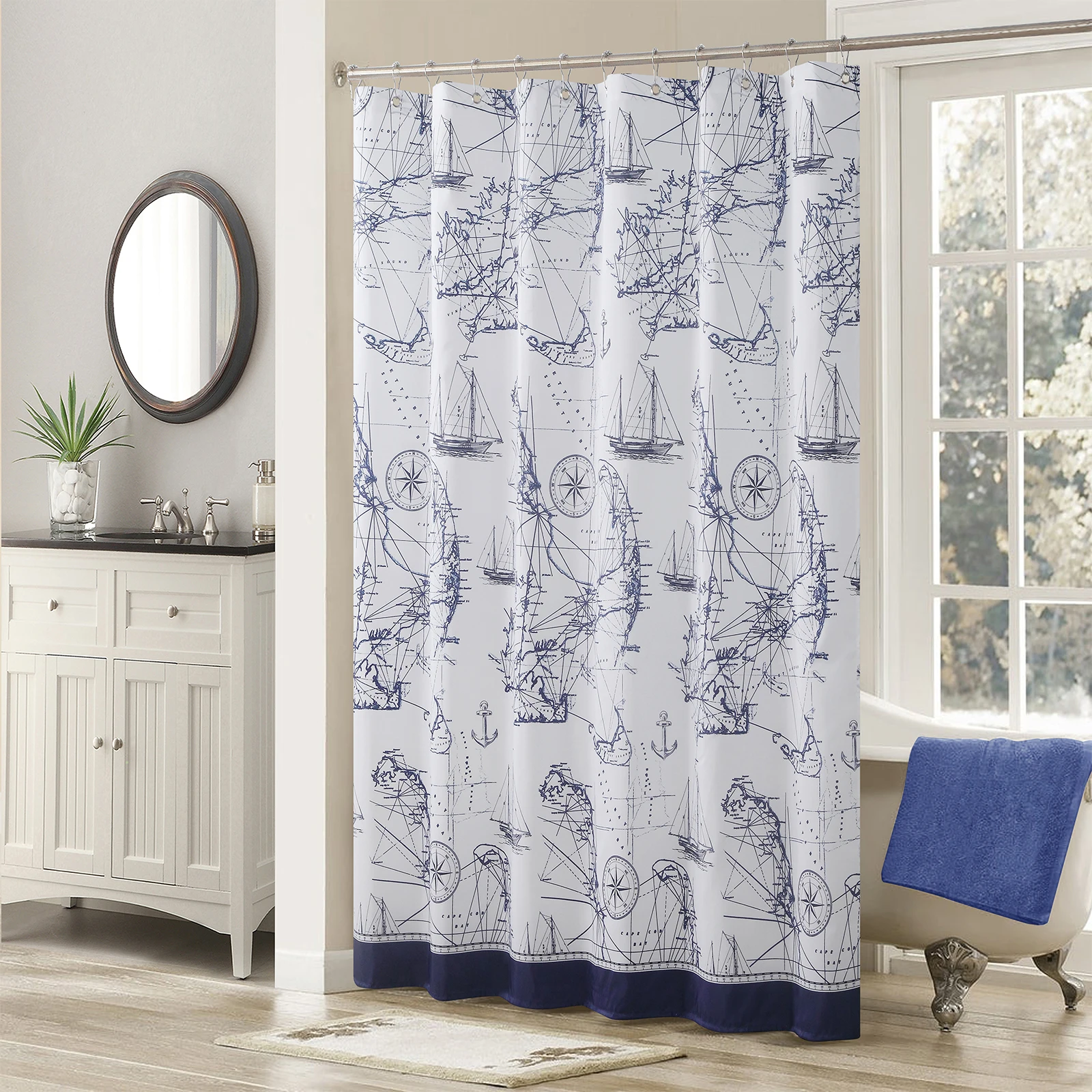 Aviation Blue Sea Polyester Fabric Ocean Sailing Printed Navy