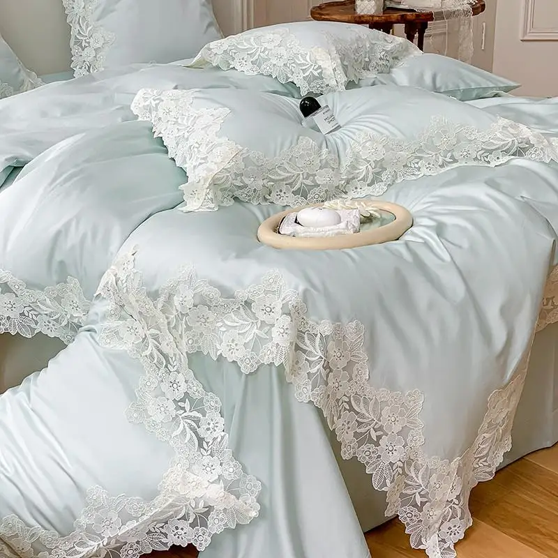 Witte Ruffle Beddengoed, Lace Chic 4 stuk Dekbed Set, Victoriaanse Beddengoed, Vintage Floral Ruffle Dekbedovertrek met Rose Borduurwerk(Pink,King