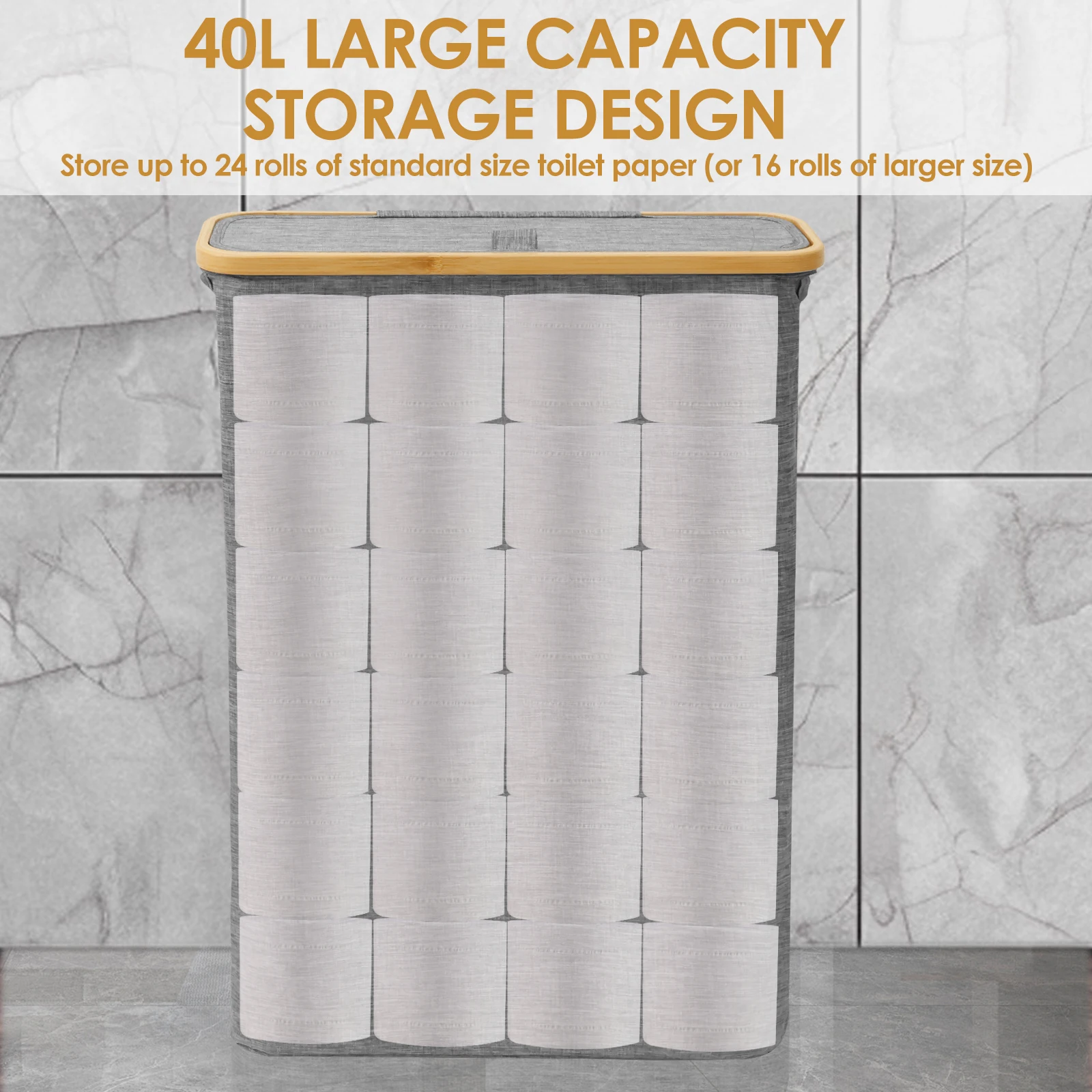 Bamboo Toilet Paper Storage Box with Oxford Cloth