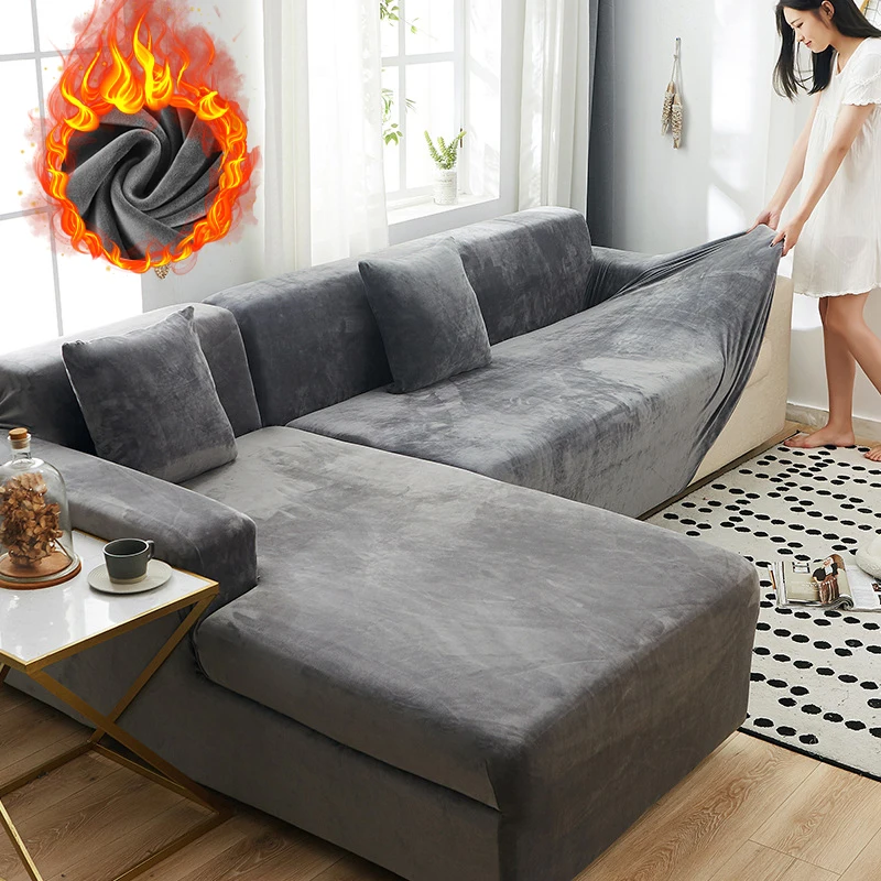 Fundas elásticas de terciopelo para sofá de sala de estar, cubierta de