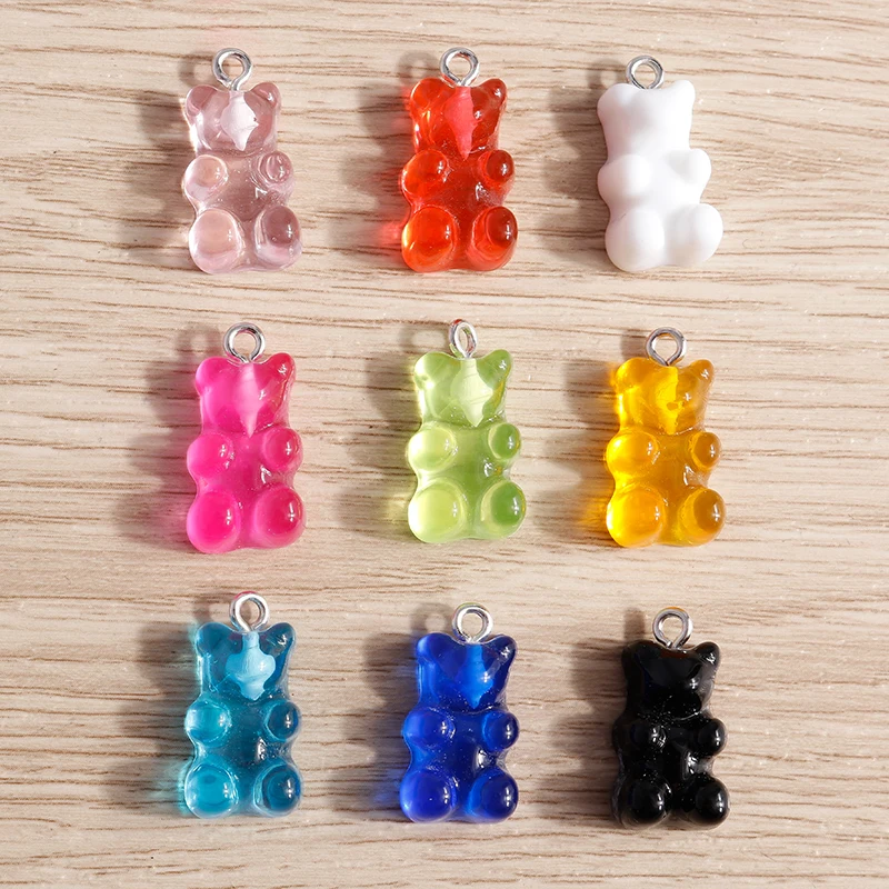 10 Stück 11 x 21 mm Cartoon-Süßigkeitsfarben, Gummibärchen-Anhänger für die Herstellung von Ohrringen, Halsketten, Armbändern, DIY-Handwerk, Schmuckzubehör