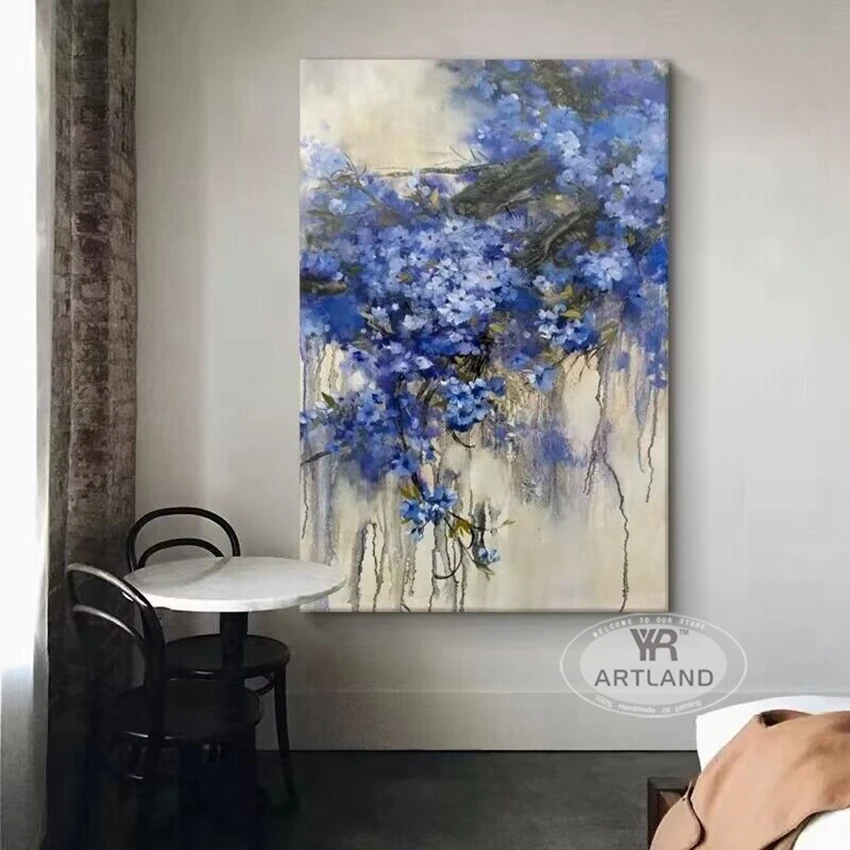 

Nordic Abstract Dream Blue Flower Tree Pure Handmade Oil Painting Home Decoration For Bedroom Dining Room And Living Room Mural