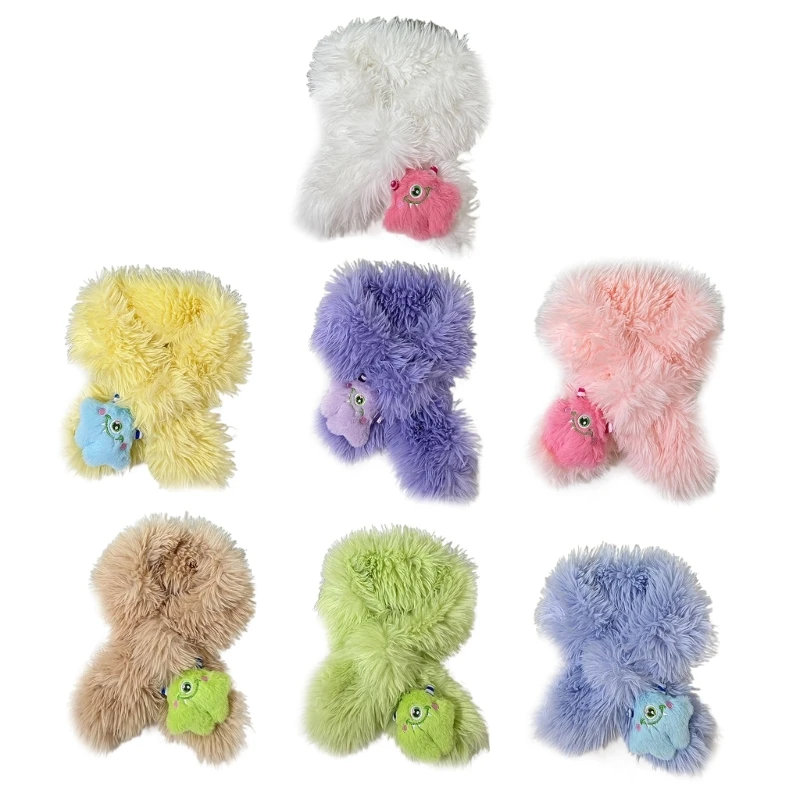 

Thickened Neck Cover Windproof Neckerchief Cartoon Plush Monsters Scarf for Kids