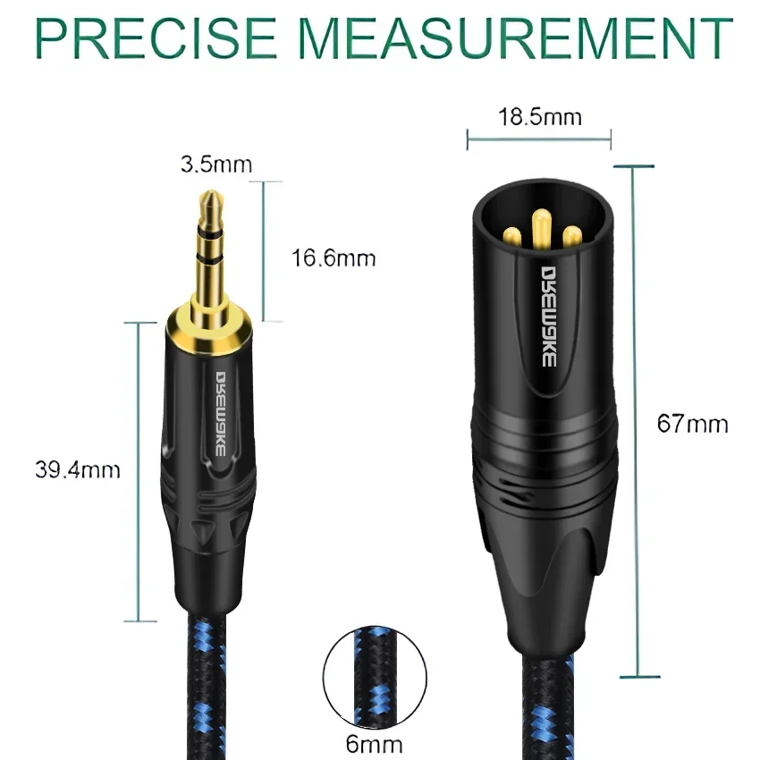 Dremake-cabo de Áudio Xlr para 3.5 mm Cabo de Áudio Auxiliar Não Equilibrado 3.5 mm ou Cabeças Macho para Xlr Adaptador de Pinos Fio Auido para Amplificador de pc e Telefones - Image 6